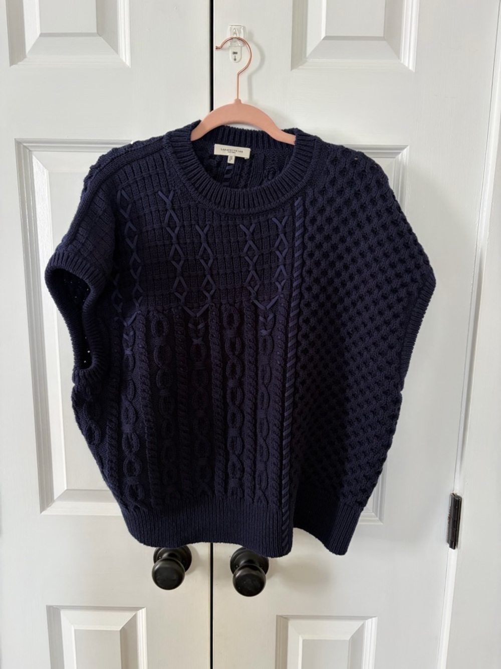Lafayette 148 New York Navy Cable-Knit Crewneck Sweater Vest - Picture 1 of 4